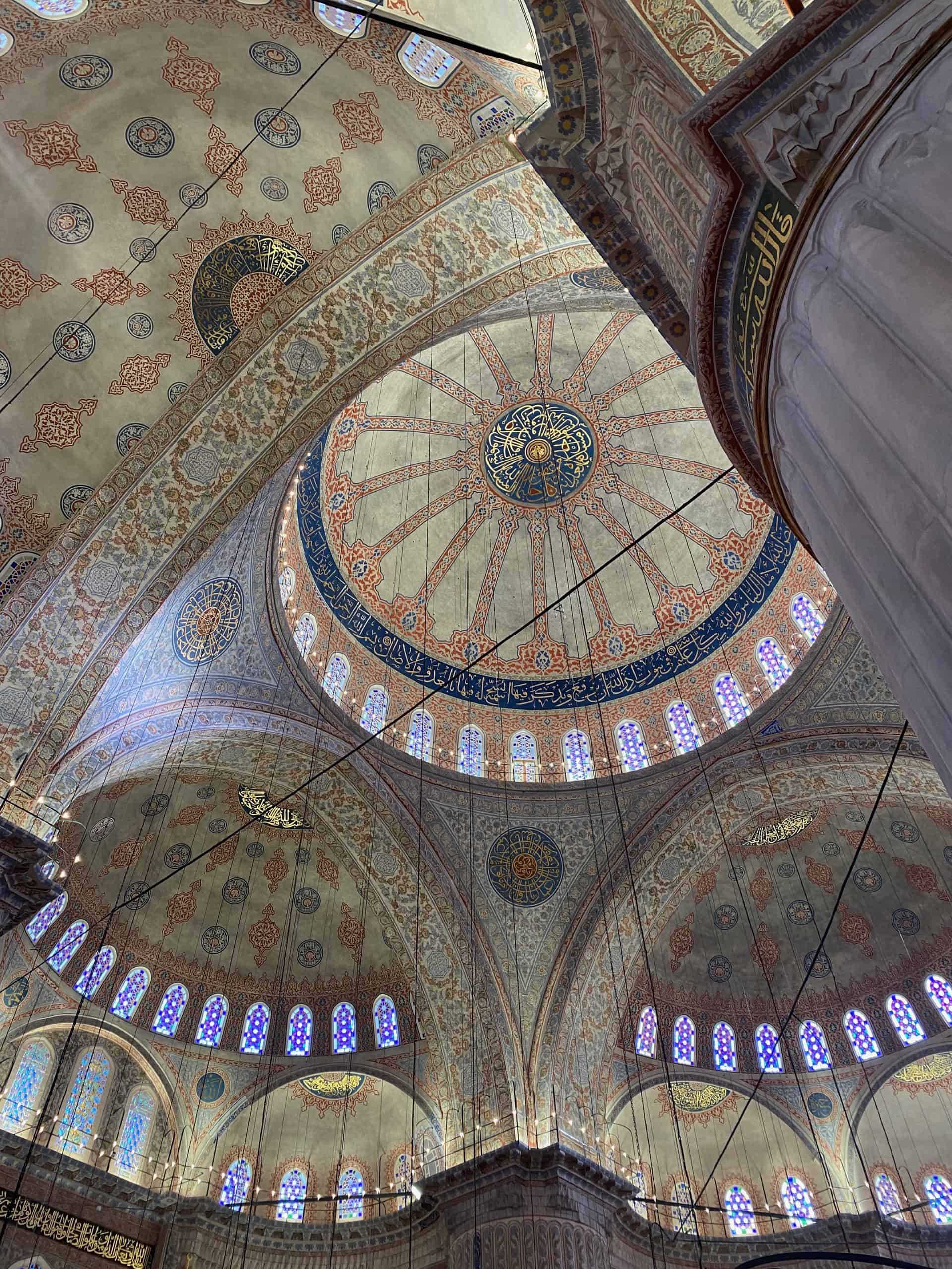 View of the ceiling in the Blue Mosque, suggested site during a 3 days in Istanbul visit