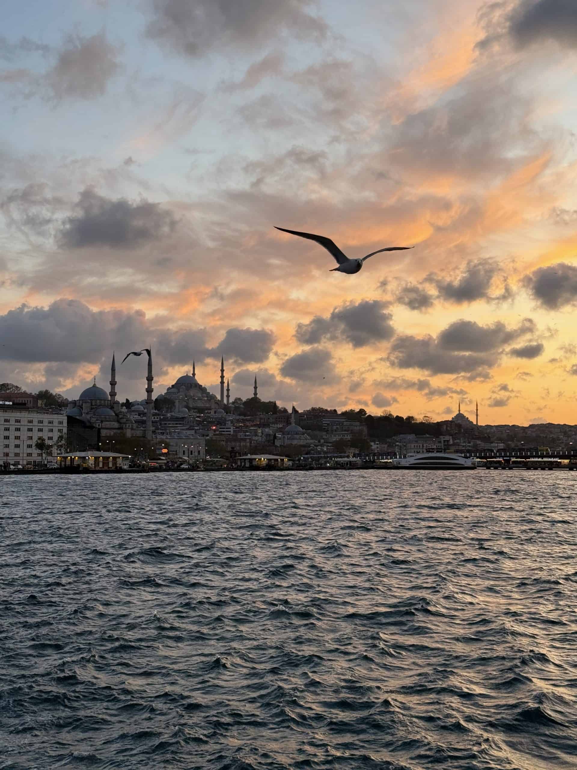 View of Istanbul from a public ferry, a good alternative to Uber in Istanbul.