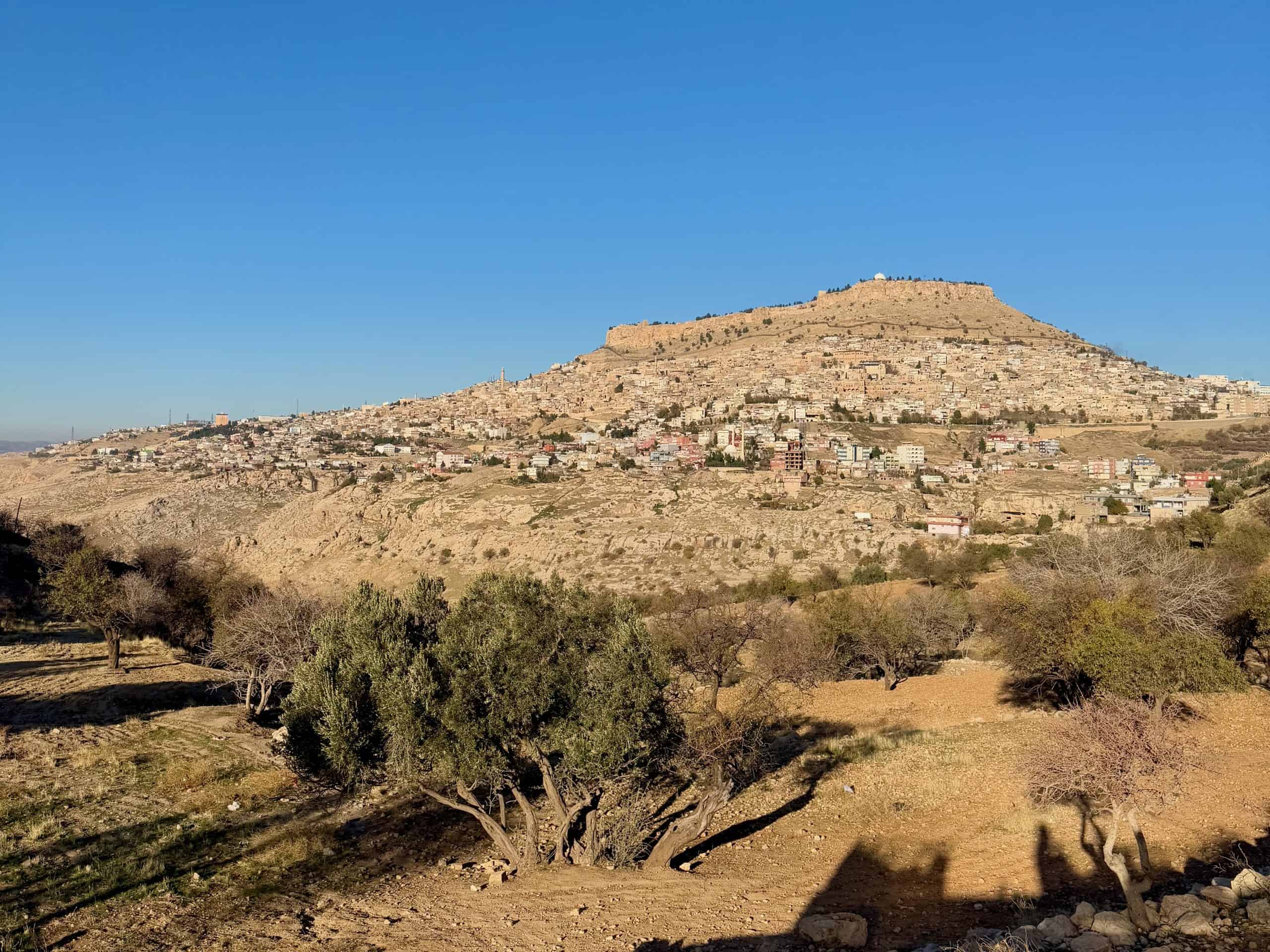 View of Mardin Old Town and Mardin Castle from scenic viewpoint.