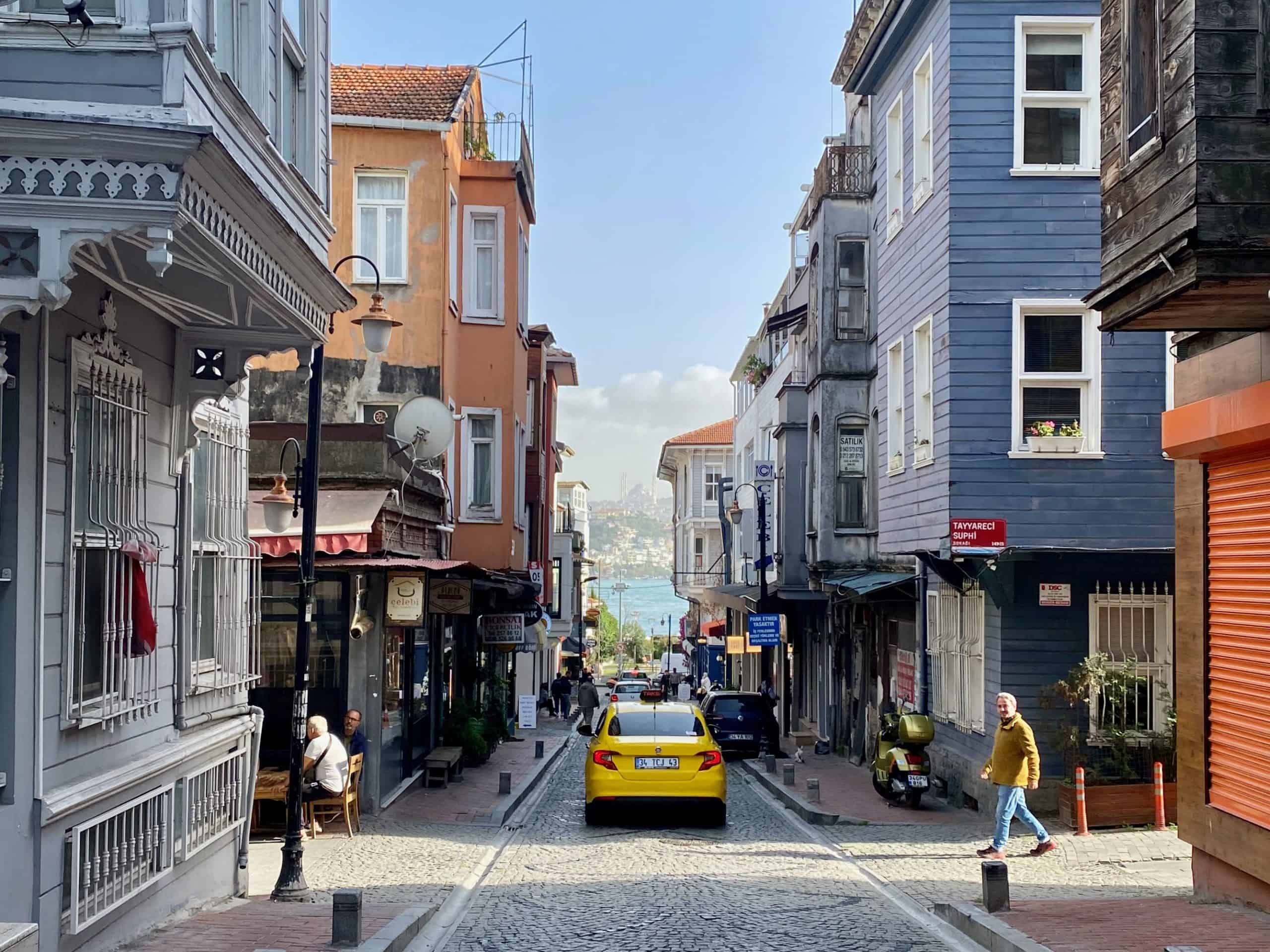 Taxi driving away on a street in Istanbul