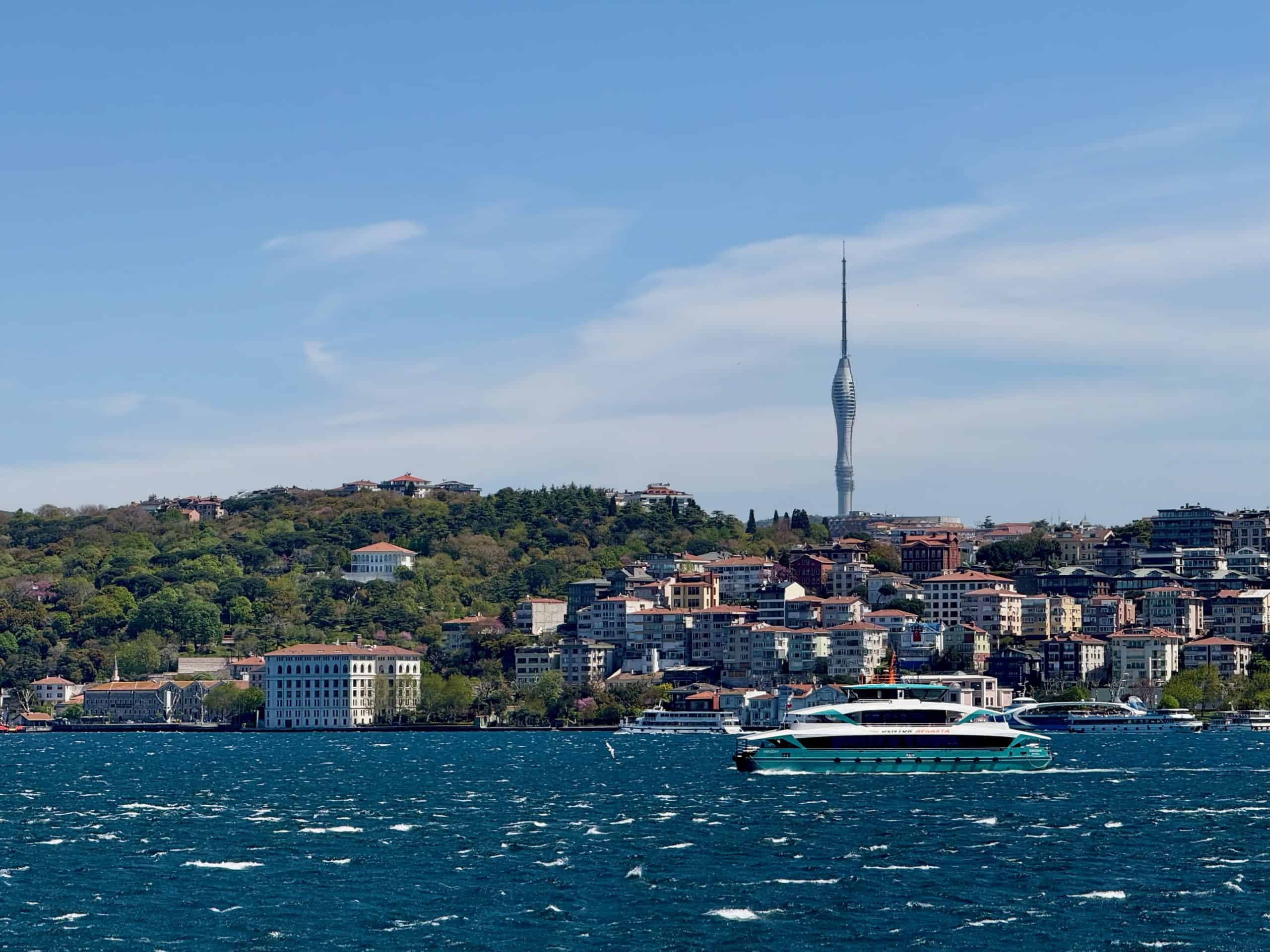 View of  a ferry passing in front of the Asian side of Istanbul