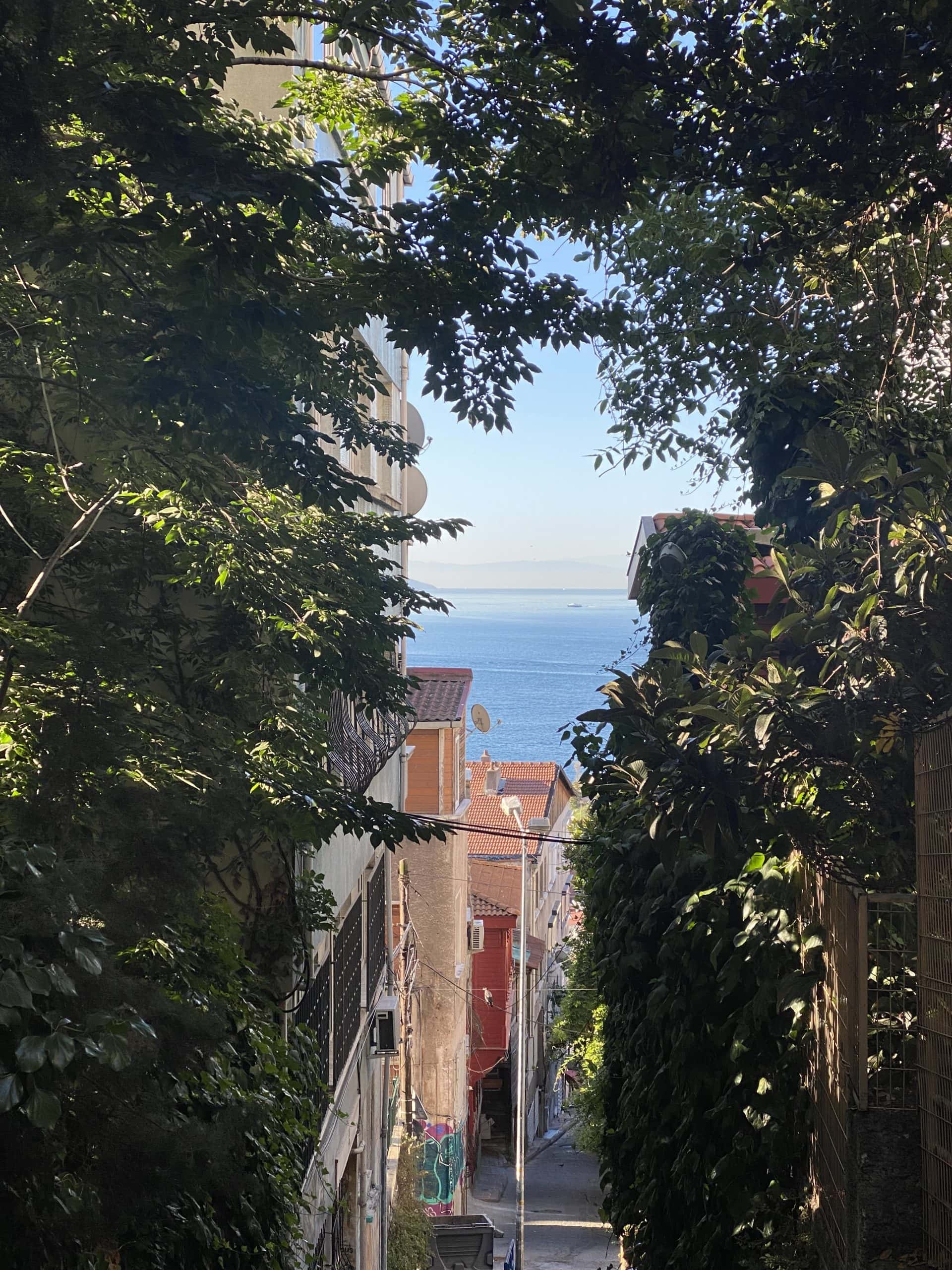 Glimpse of the Bosphorus from a street in Cihangir
