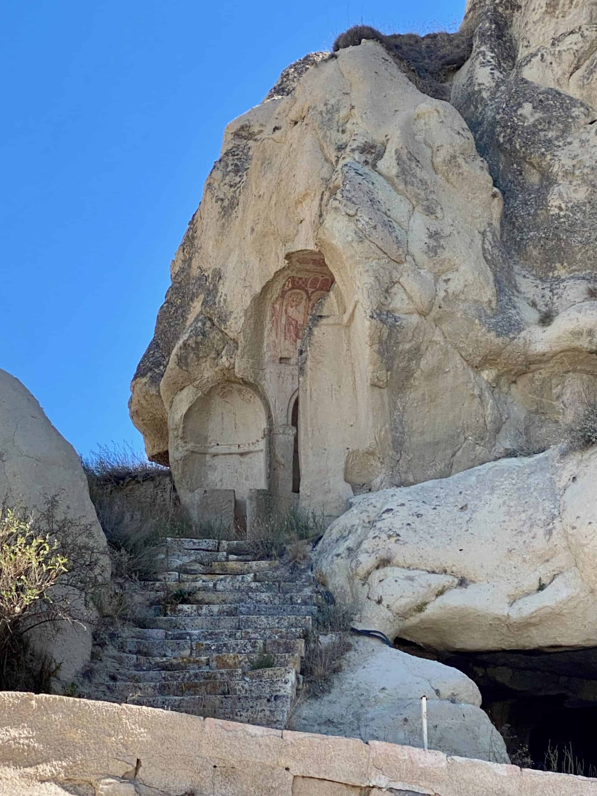 Christian paintings on rock formations that served as sanctuaries in Cappadocia.