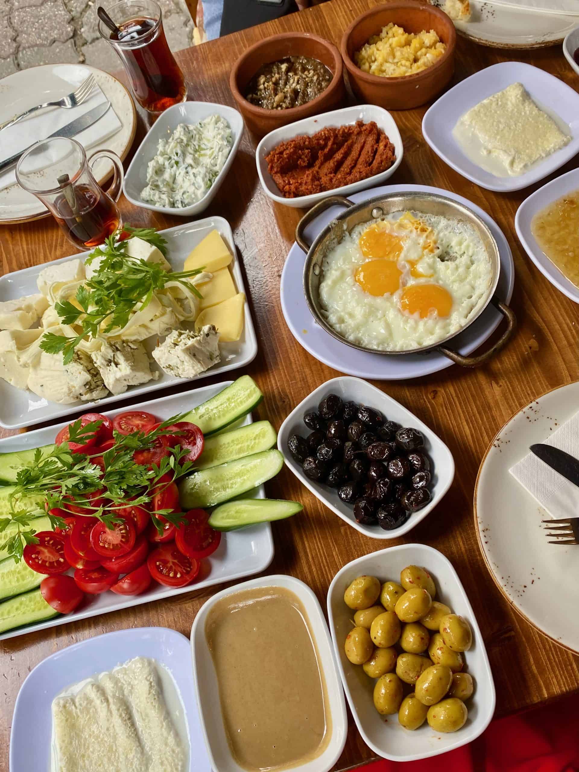 A traditional Turkish breakfast spread